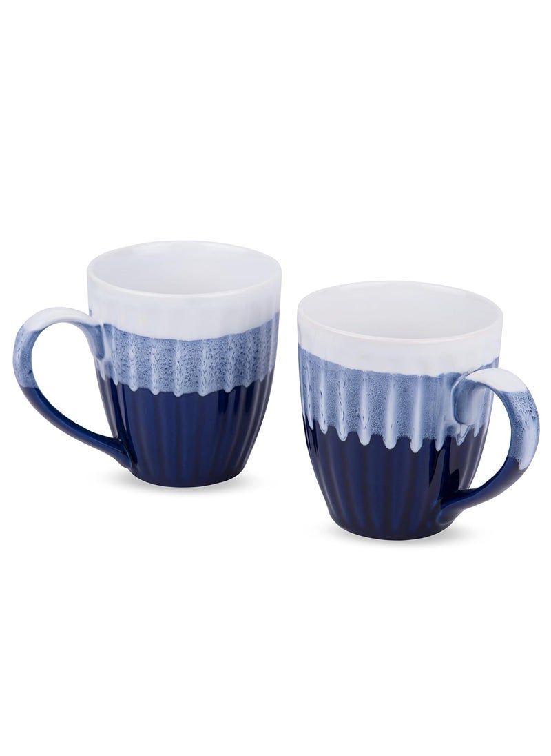 MRD Zone Exclusive Ceramic Duo Series Coffee Mugs Set, 250ML Each, Pack of 2 (White Blue)