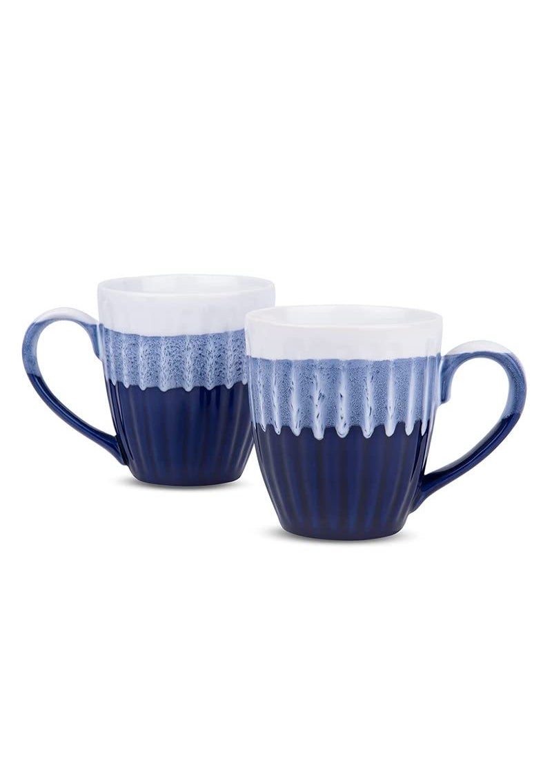 MRD Zone Exclusive Ceramic Duo Series Coffee Mugs Set, 250ML Each, Pack of 2 (White Blue)