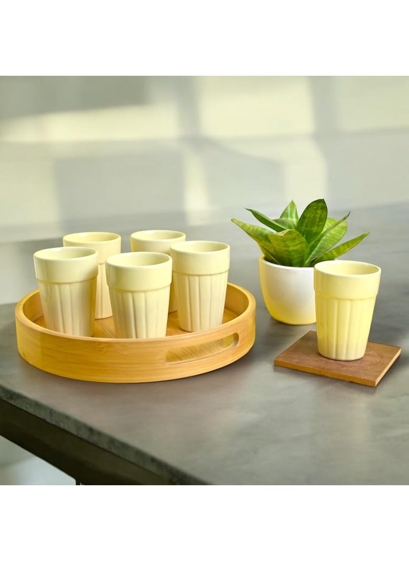 Meraki Mix Yellow Cutting Chai Cup Ceramic Tea Cup Tea Cups Tea Set of 6 110 Ml