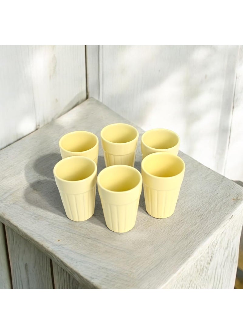 Meraki Mix Yellow Cutting Chai Cup Ceramic Tea Cup Tea Cups Tea Set of 6 110 Ml