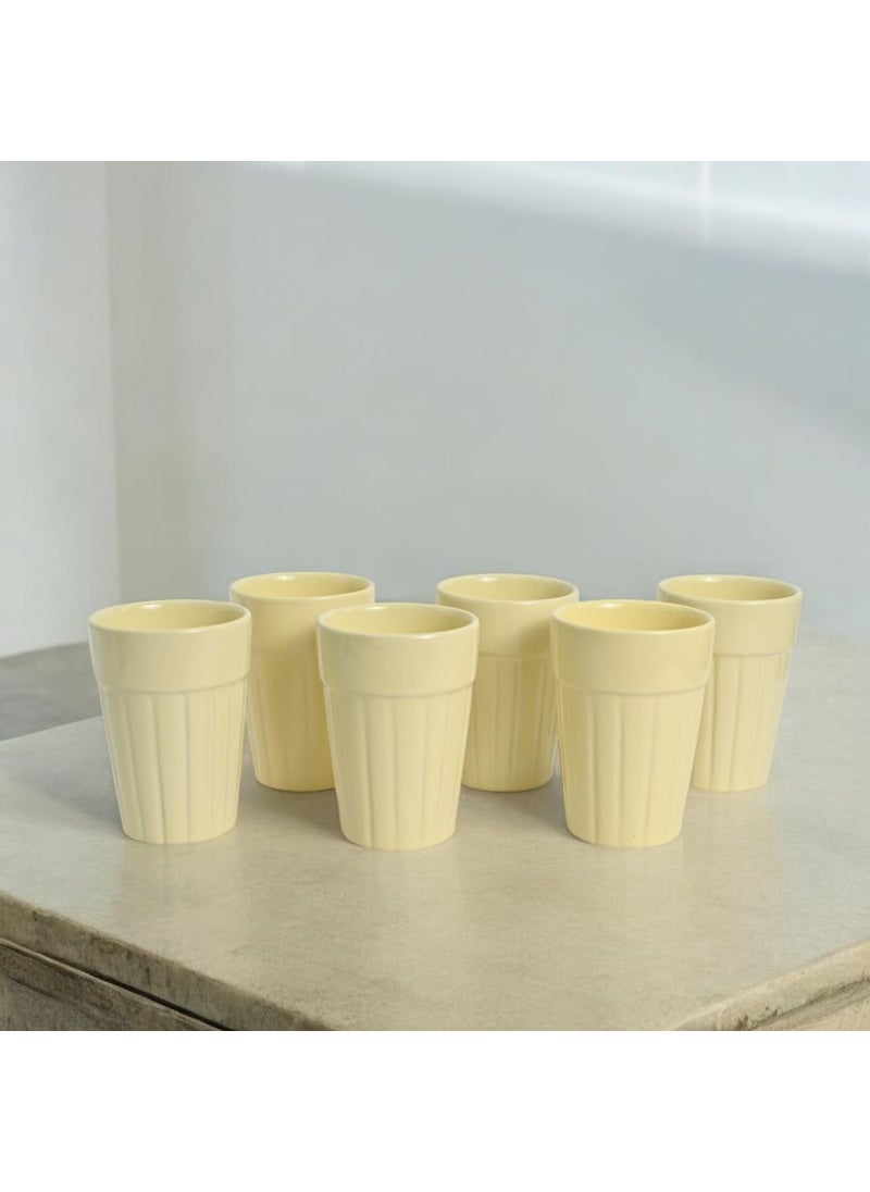 Meraki Mix Yellow Cutting Chai Cup Ceramic Tea Cup Tea Cups Tea Set of 6 110 Ml