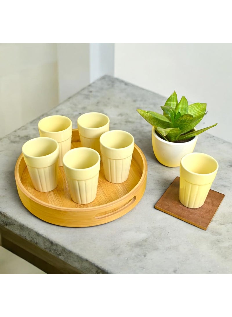 Meraki Mix Yellow Cutting Chai Cup Ceramic Tea Cup Tea Cups Tea Set of 6 110 Ml