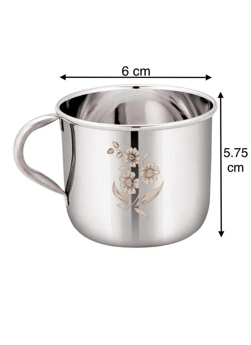 BHATI Deluxe Royal Premium Stainless Steel Tea Cup Coffee Cup Set of 6 with Tray Silver