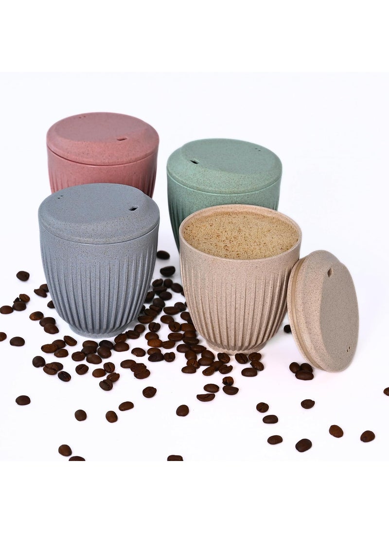 Eha Earth Friendly Retro Coffee Mug with Lid Tea Cup Set of 4 250 ml Made with Rice Husk Microwave Safe Mugs for Gifting Multi Light