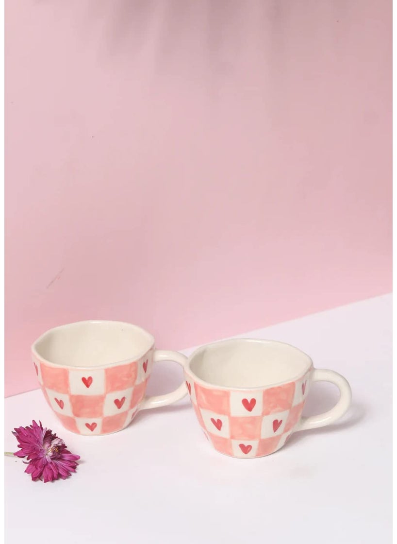 WEAVING HOMES Handcrafted Ceramic Mug Chequered Heart Mug Coffee Mugs Ceramic Mugs Coffee Cups Mugs Cups Adorable Mugs Coffee Mug Set Cute Mugs Set of 2