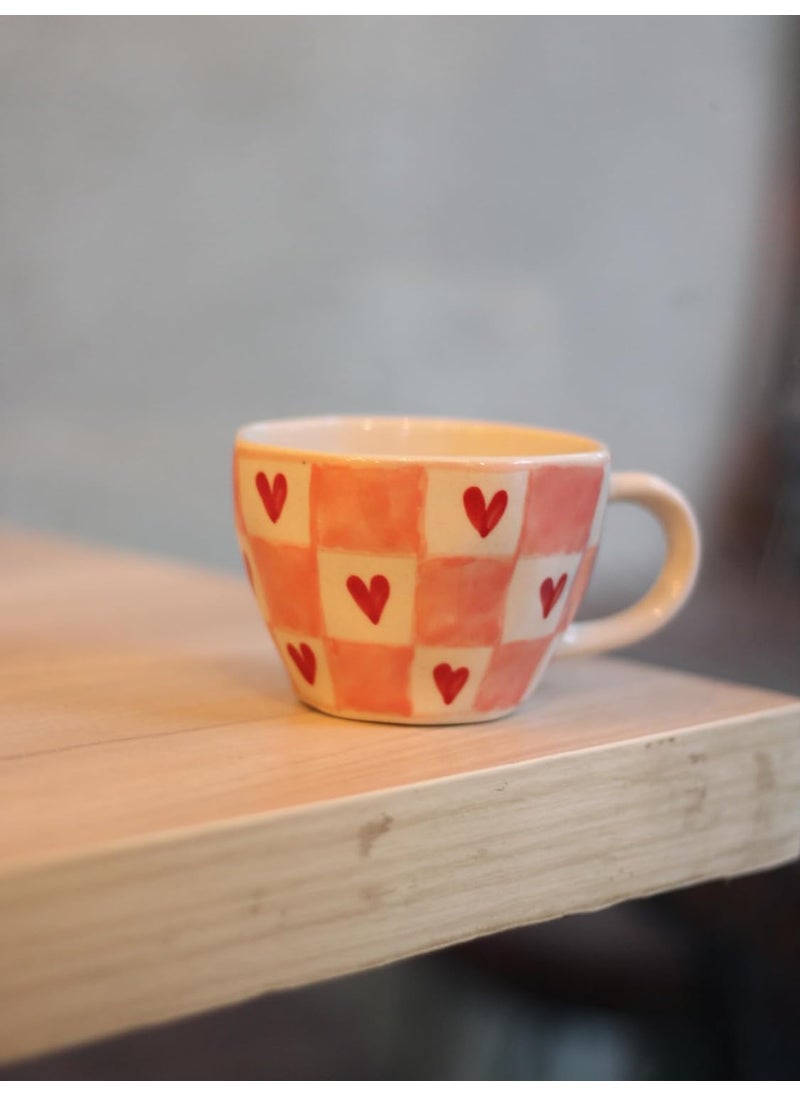 WEAVING HOMES Handcrafted Ceramic Mug Chequered Heart Mug Coffee Mugs Ceramic Mugs Coffee Cups Mugs Cups Adorable Mugs Coffee Mug Set Cute Mugs Set of 2