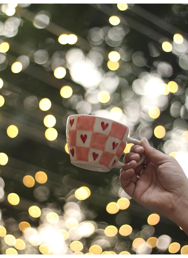 WEAVING HOMES Handcrafted Ceramic Mug Chequered Heart Mug Coffee Mugs Ceramic Mugs Coffee Cups Mugs Cups Adorable Mugs Coffee Mug Set Cute Mugs Set of 2