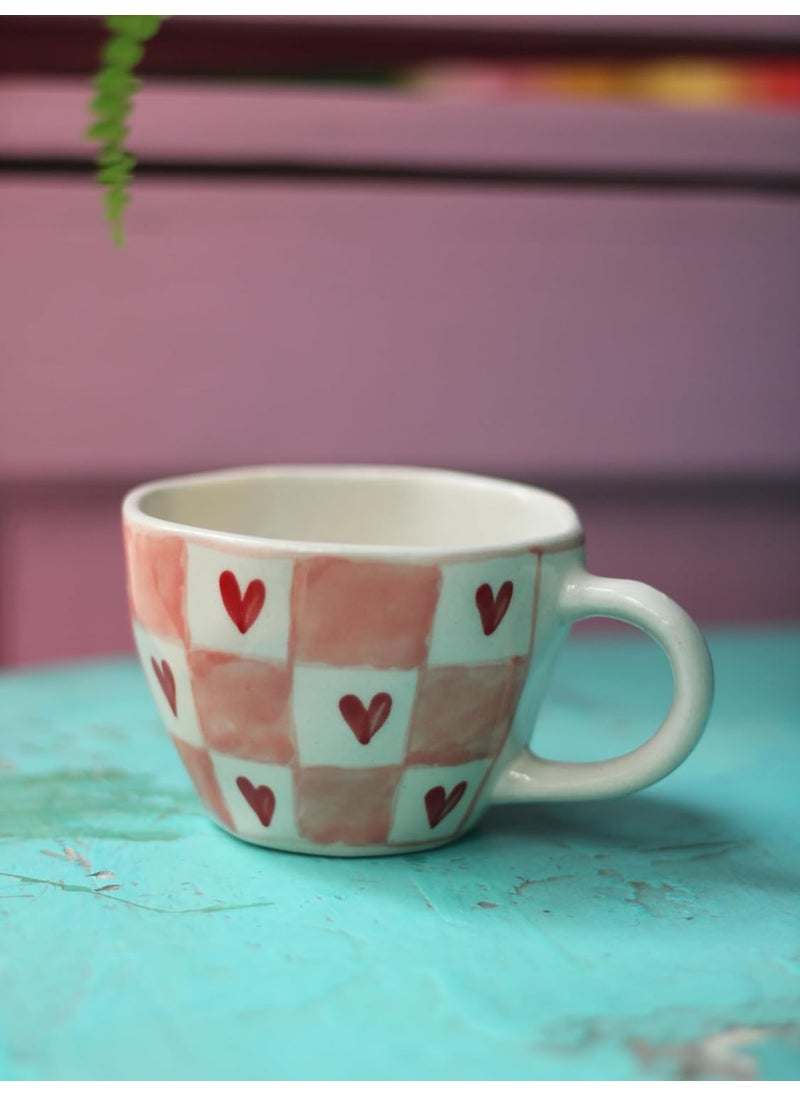 WEAVING HOMES Handcrafted Ceramic Mug Chequered Heart Mug Coffee Mugs Ceramic Mugs Coffee Cups Mugs Cups Adorable Mugs Coffee Mug Set Cute Mugs Set of 2