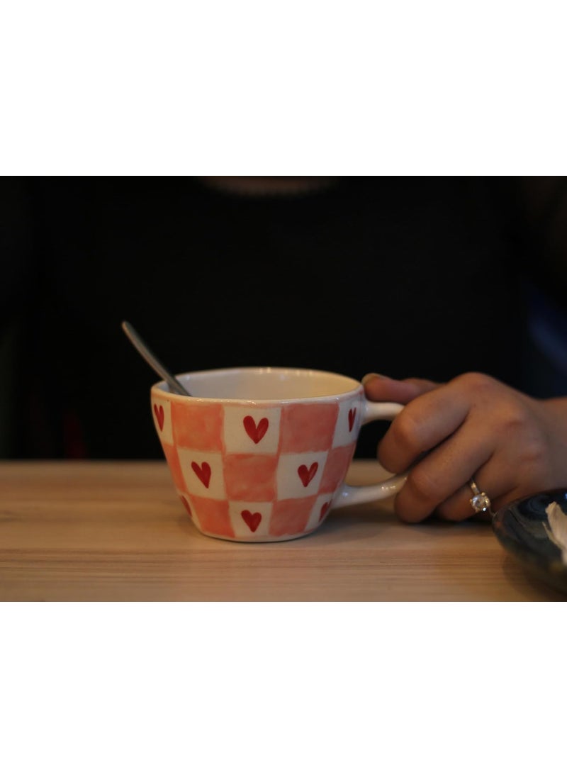 WEAVING HOMES Handcrafted Ceramic Mug Chequered Heart Mug Coffee Mugs Ceramic Mugs Coffee Cups Mugs Cups Adorable Mugs Coffee Mug Set Cute Mugs Set of 2