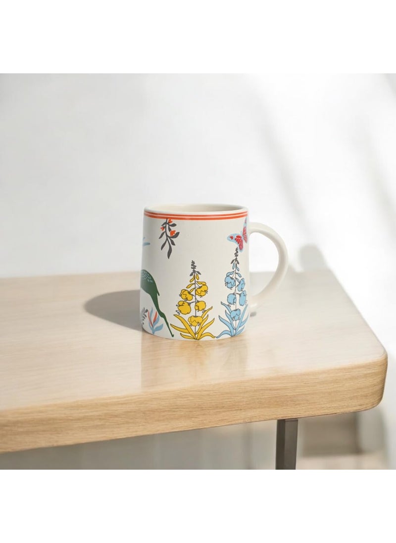 Meraki Mix Tea Coffee Cup Chai Handprinted Ceramic Clay Blue Woodland Deer Mug Microwave Dishwasher Safe for Daily Use Gifted for Any Occasion Cream and Red Set of 2
