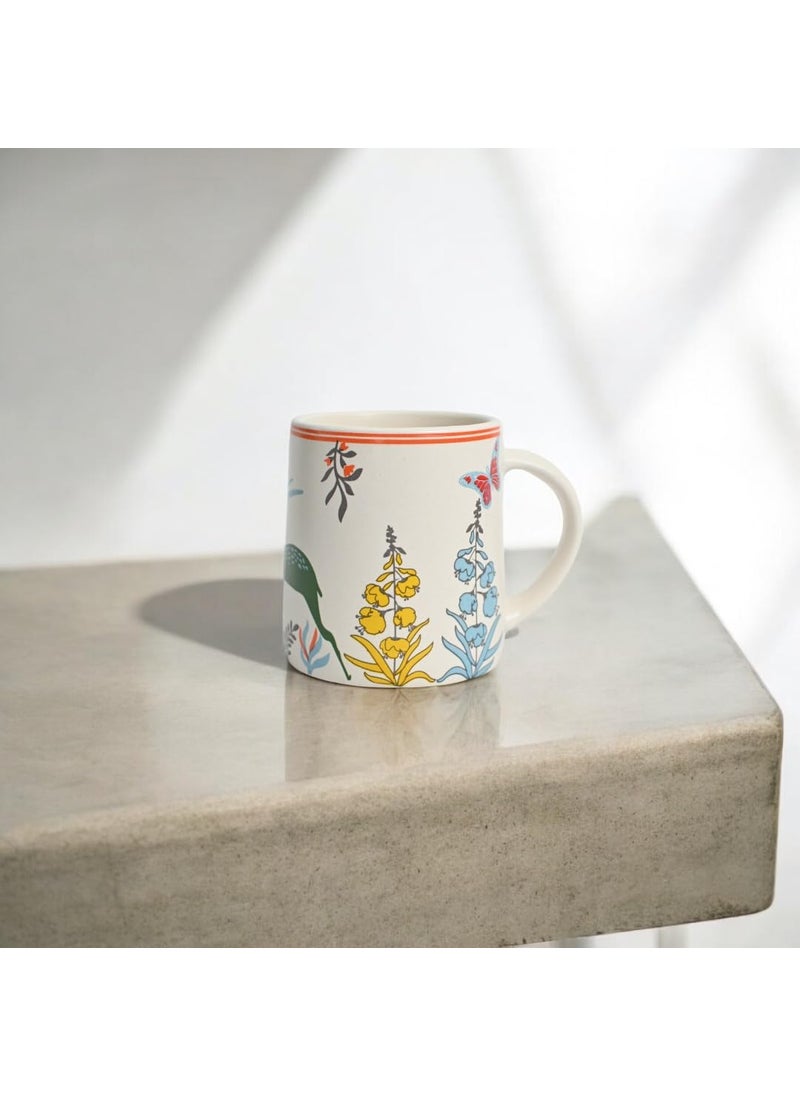 Meraki Mix Tea Coffee Cup Chai Handprinted Ceramic Clay Blue Woodland Deer Mug Microwave Dishwasher Safe for Daily Use Gifted for Any Occasion Cream and Red Set of 2