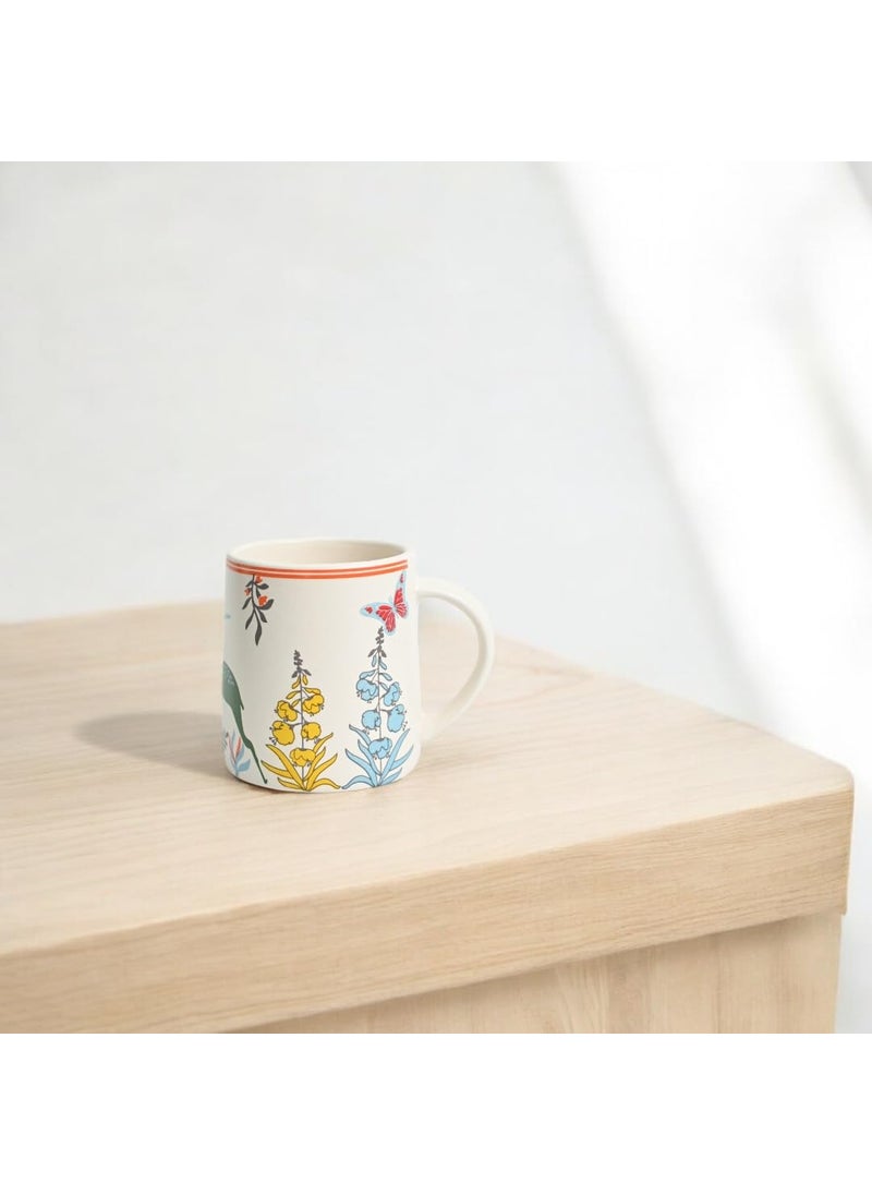 Meraki Mix Tea Coffee Cup Chai Handprinted Ceramic Clay Blue Woodland Deer Mug Microwave Dishwasher Safe for Daily Use Gifted for Any Occasion Cream and Red Set of 2