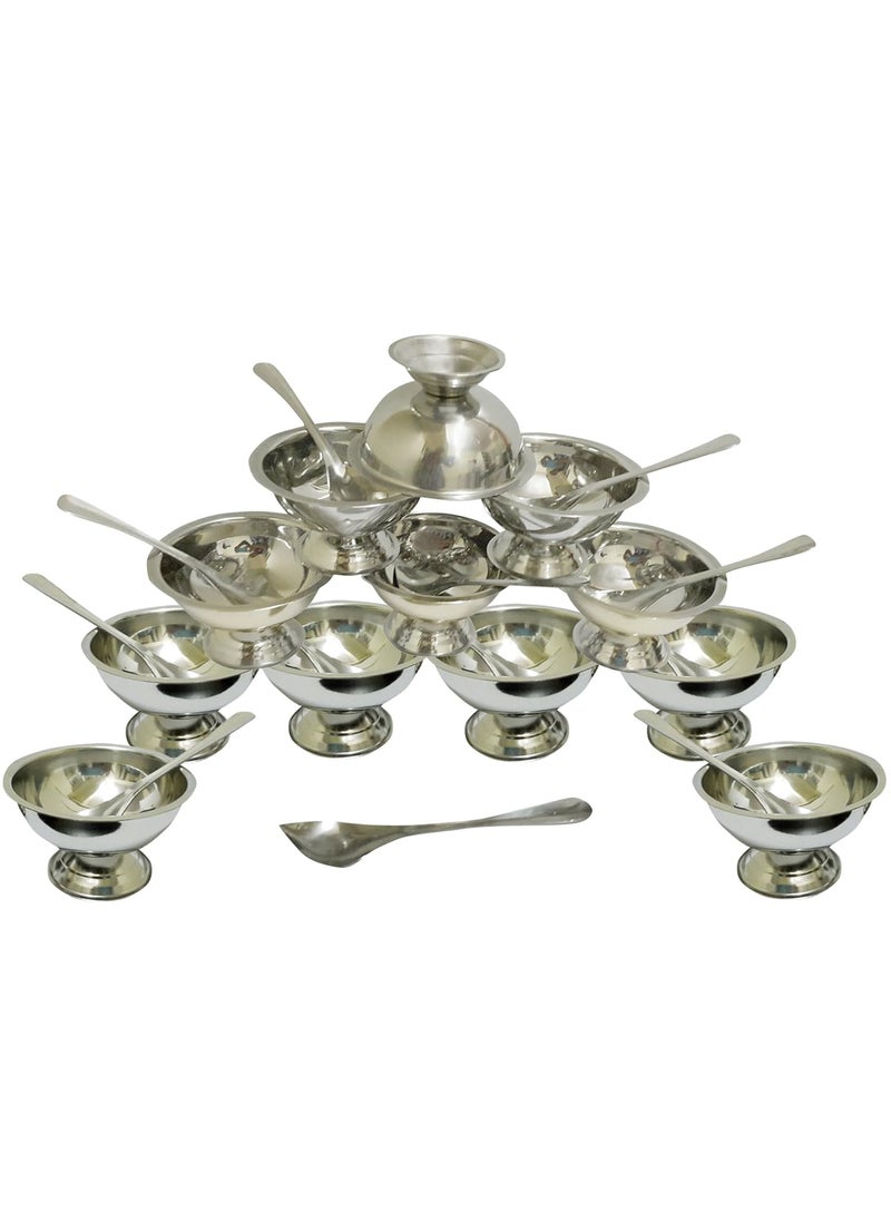 Dynore Stainlees Steel 24 Pieces Set of Ice Cream CupsSoup Bowl with Ice Cream Spoon 12 Piece Each