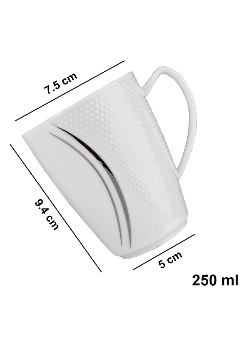 Deco Pride Bone Ash Free Tea Coffee Cup with 24k Real Gold Design Bend Over The Edge 100 Bone Ash Free Ceramic Cups Pack of 6 250 ml Platinum Design