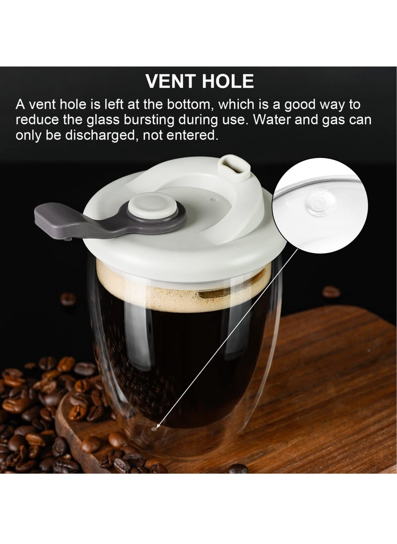 Insulated Double Wall Glass Coffee Mug with Silicone Lid - 12oz High Borosilicate Cup for Hot & Cold Beverages - Perfect for Travel & Home Use - Stylish Grey Design