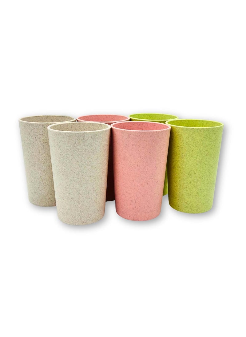 Happy Cove Reusable Husk Eco Friendly Picnic Glasses 250ml Rice Husk and Bamboo Fibre Pack of 6 Durable Perfect for Outdoor Dining and Camping Multicolour