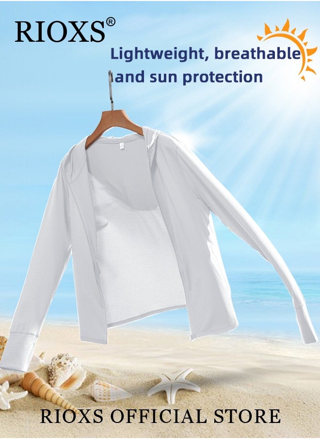 Men's UPF 50+ Sun Protection Clothing, Outdoor Lightweight Full Zip Hoodie Jacket, Comfy Breathable Long Sleeve Coat with Thumbholes, Suitable for Daily Wear, Sports Training, Running, Hiking, Fishing, Climbing or Other Outdoor Activities