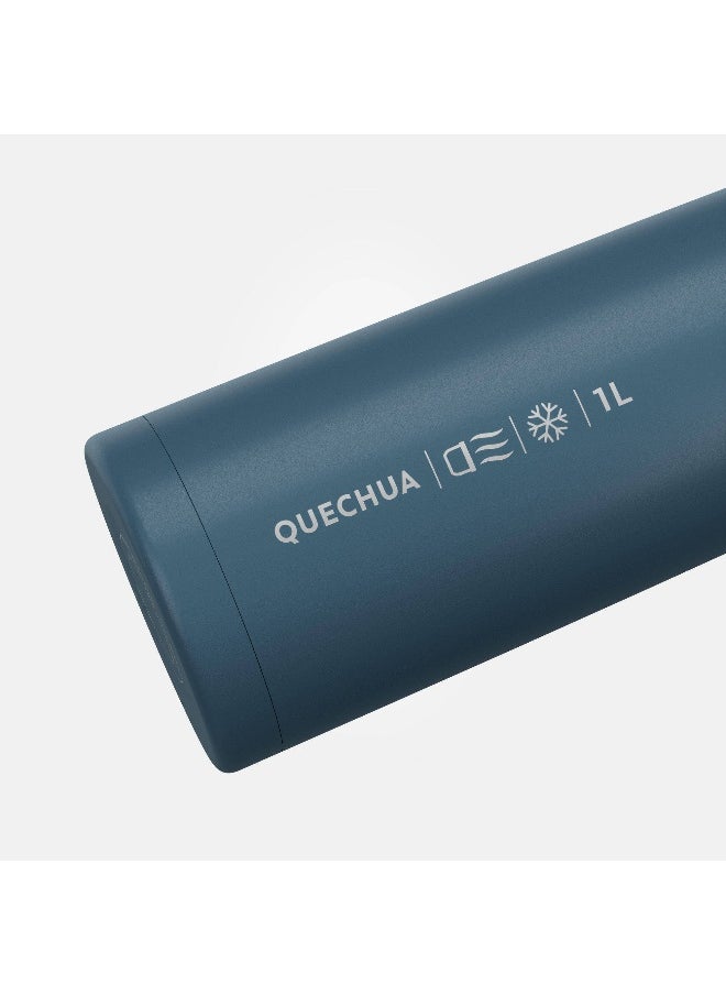 Quechua BY DECATHLON,1 L stainless steel isothermal water bottle with cup for hiking - Blue