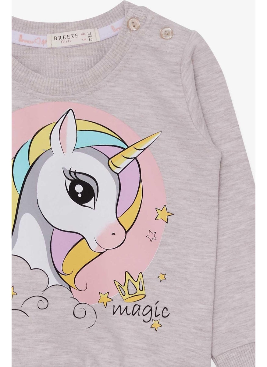 Girl Child Sweatshirt Printed Unicorn 1.5-5 Years, Beige Melange