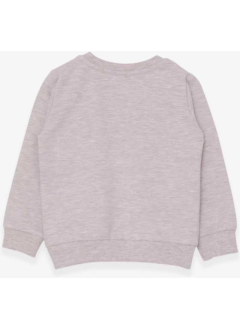 Girl Child Sweatshirt Printed Unicorn 1.5-5 Years, Beige Melange