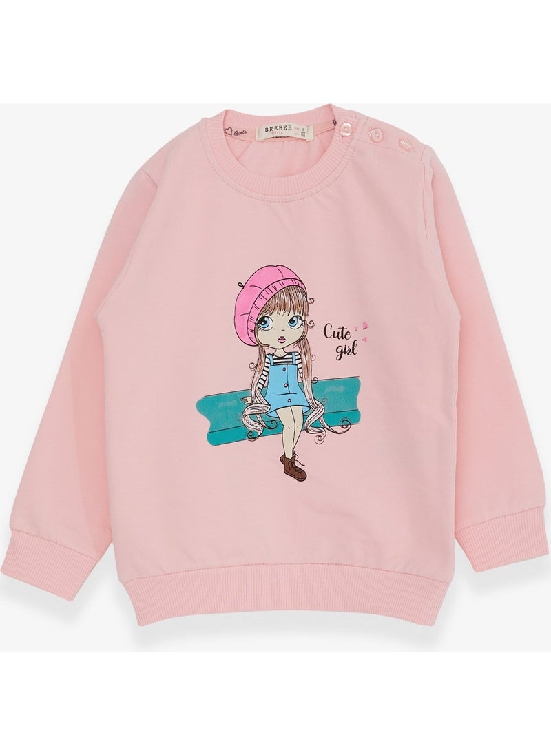 Girl's Sweatshirt Cute Girl Printed Powder (1.5-5 Years)