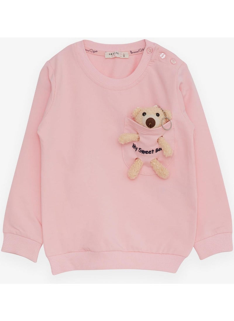 Girl's Sweatshirt with Teddy Bear Accessory, Age 1.5-5, Pink