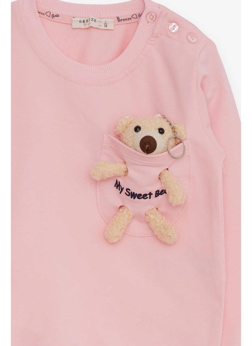 Girl's Sweatshirt with Teddy Bear Accessory, Age 1.5-5, Pink