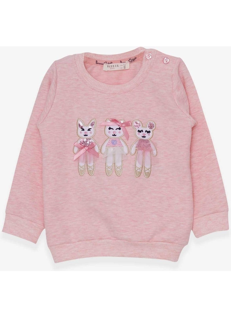 Girl's Sweatshirt Cute Animals Printed 1.5-5 Years, Salmon Melange