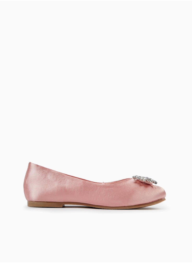 Zippy Satin Ballet Pumps With Rhine Stones For Girls