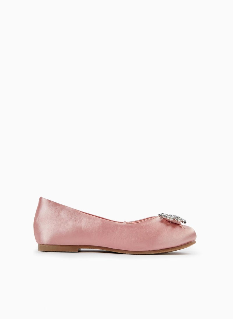 Zippy Satin Ballet Pumps With Rhine Stones For Girls