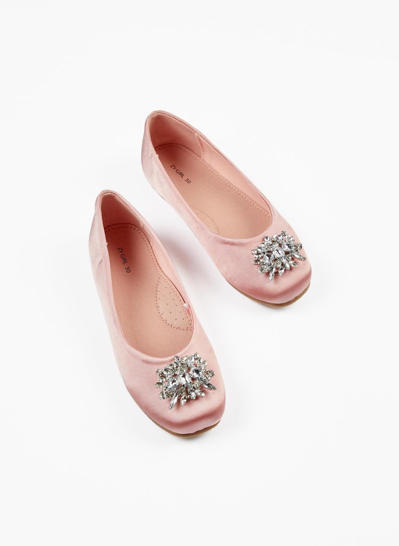 Zippy Satin Ballet Pumps With Rhine Stones For Girls