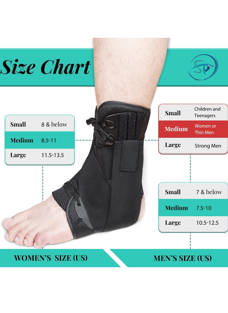 Ankle Brace for Women  Men, Ankle Wrap Support for Ankle Injury Recovery, Perfect Fit of Ankle Stabilizer Brace for Sprains, Lace Up Ankle Braces with Stabilizers, Prevent Re-Injury (M)