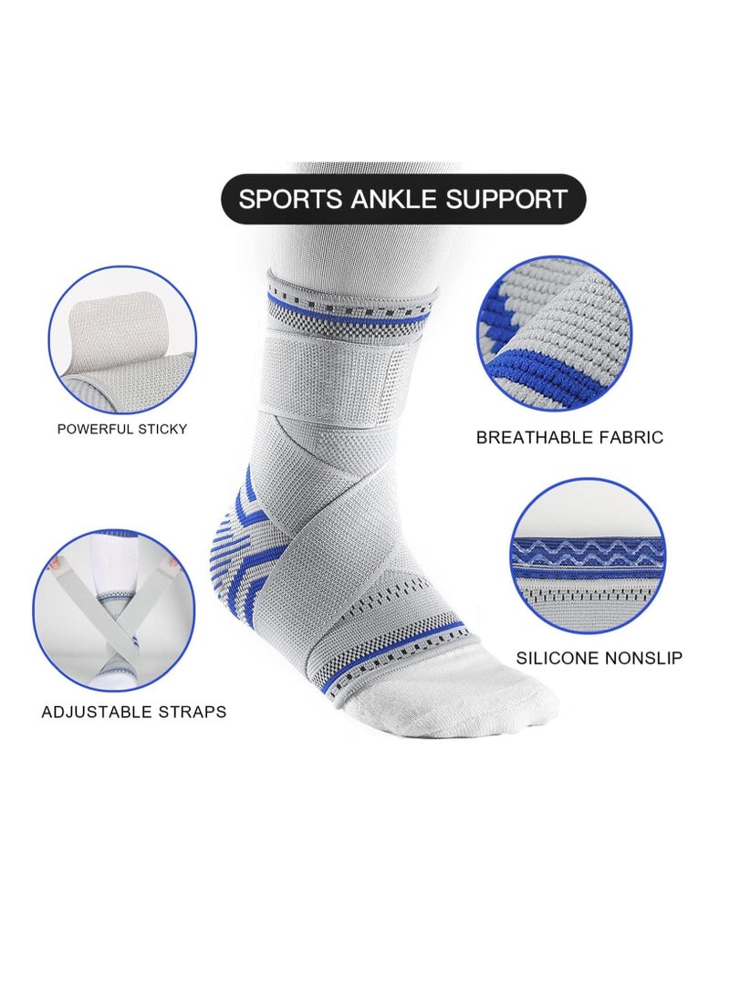 Ankle Brace Compression Sleeve (2 PACK), Adjustable Ankle Support for Men Women, Breathable Ankle Sleeve w/Ankle Strap for Sprained Ankle, Swelling Relief Pain, Plantar Fasciitis (M-(1pair))