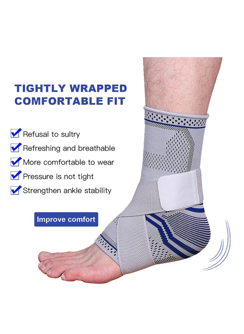 Ankle Brace Compression Sleeve (2 PACK), Adjustable Ankle Support for Men Women, Breathable Ankle Sleeve w/Ankle Strap for Sprained Ankle, Swelling Relief Pain, Plantar Fasciitis (M-(1pair))