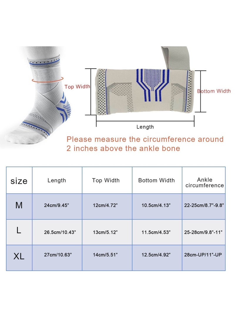 Ankle Brace Compression Sleeve (2 PACK), Adjustable Ankle Support for Men Women, Breathable Ankle Sleeve w/Ankle Strap for Sprained Ankle, Swelling Relief Pain, Plantar Fasciitis (M-(1pair))