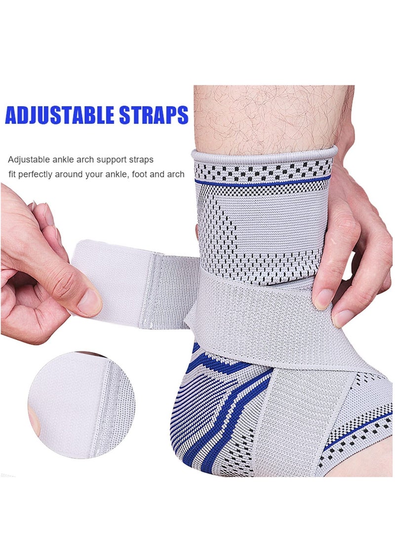 Ankle Brace Compression Sleeve (2 PACK), Adjustable Ankle Support for Men Women, Breathable Ankle Sleeve w/Ankle Strap for Sprained Ankle, Swelling Relief Pain, Plantar Fasciitis (M-(1pair))