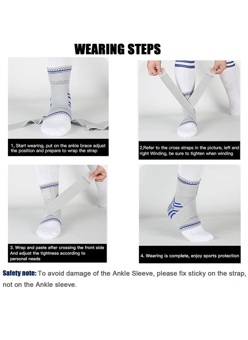 Ankle Brace Compression Sleeve (2 PACK), Adjustable Ankle Support for Men Women, Breathable Ankle Sleeve w/Ankle Strap for Sprained Ankle, Swelling Relief Pain, Plantar Fasciitis (M-(1pair))