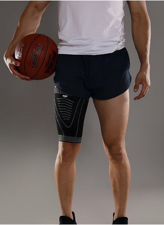 JINGBA Compression Thigh Sleeve - Non-Slip Thigh Sleeve - Hamstring, Quadriceps, Groin Pulls And Strains - Running, Basketball, Tennis, Football, Sports - Thigh Sports Support (Single Set - Black, Size L)