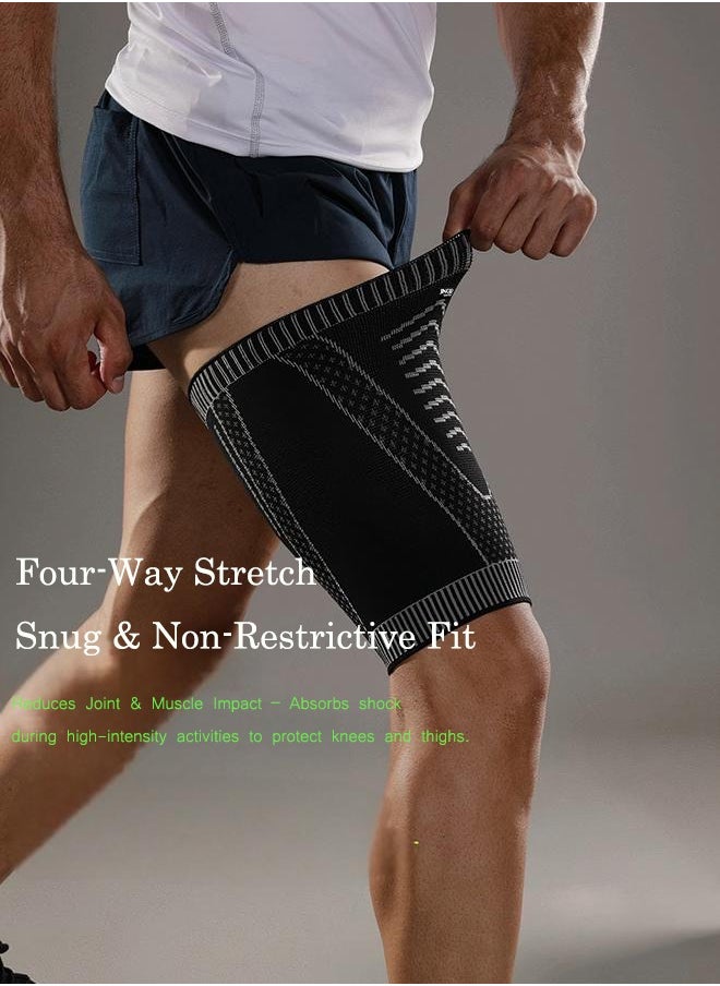 JINGBA Compression Thigh Sleeve - Non-Slip Thigh Sleeve - Hamstring, Quadriceps, Groin Pulls And Strains - Running, Basketball, Tennis, Football, Sports - Thigh Sports Support (Single Set - Black, Size L)