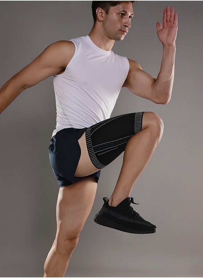 JINGBA Compression Thigh Sleeve - Non-Slip Thigh Sleeve - Hamstring, Quadriceps, Groin Pulls And Strains - Running, Basketball, Tennis, Football, Sports - Thigh Sports Support (Single Set - Black, Size L)