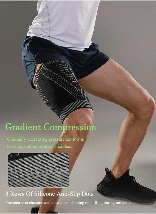 JINGBA Compression Thigh Sleeve - Non-Slip Thigh Sleeve - Hamstring, Quadriceps, Groin Pulls And Strains - Running, Basketball, Tennis, Football, Sports - Thigh Sports Support (Single Set - Black, Size L)