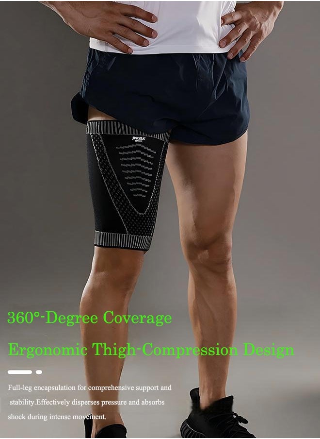 JINGBA Compression Thigh Sleeve - Non-Slip Thigh Sleeve - Hamstring, Quadriceps, Groin Pulls And Strains - Running, Basketball, Tennis, Football, Sports - Thigh Sports Support (Single Set - Black, Size L)