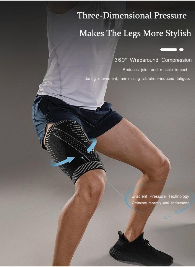 JINGBA Compression Thigh Sleeve - Non-Slip Thigh Sleeve - Hamstring, Quadriceps, Groin Pulls And Strains - Running, Basketball, Tennis, Football, Sports - Thigh Sports Support (Single Set - Black, Size L)