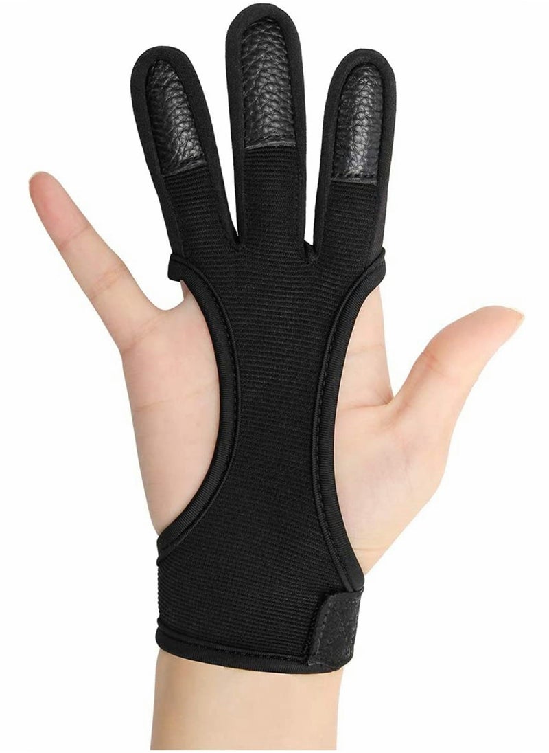 Three Finger Leather Archery Gloves for Kids & Adults - Protective Gear for Beginners (M Size, Black)