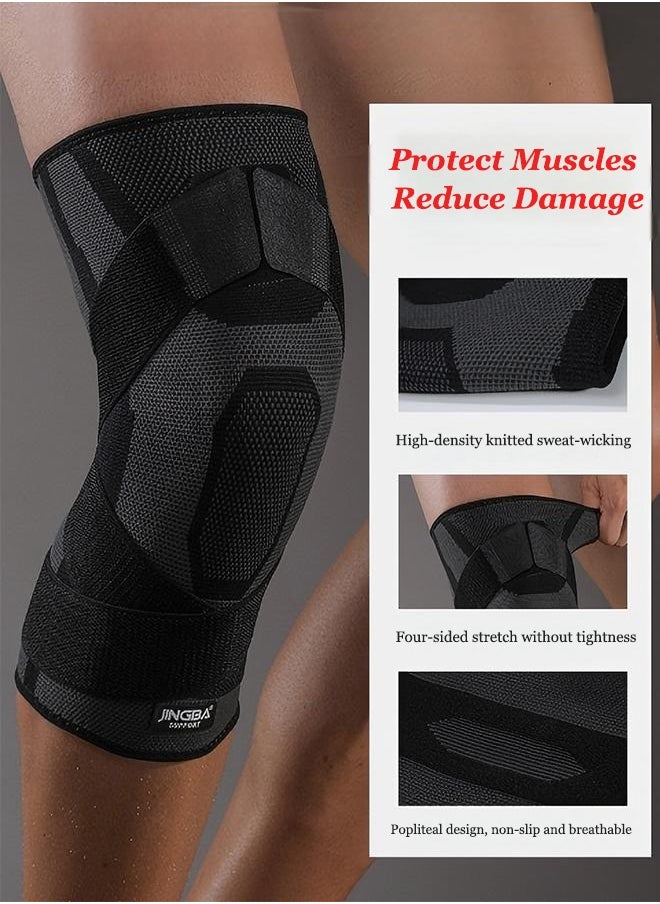 JINGBA Compression Knee Brace - Knee Brace For Knee Pain - Knee Brace For Men And Women - Outdoor Mountaineering Cycling Basketball Running Fitness Protection Meniscus Tear Arthritis Joint Pain Relief Etc