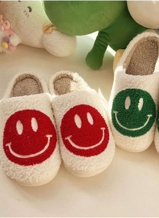 Smiley Face Designed Bedroom Slippers White/Red