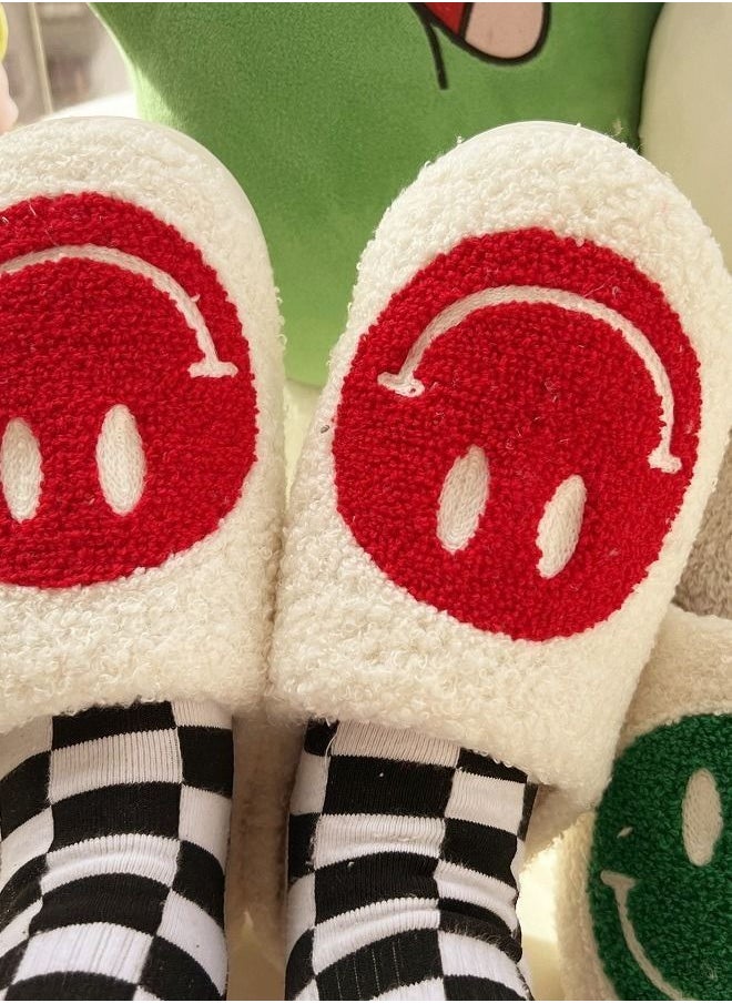 Smiley Face Designed Bedroom Slippers White/Red