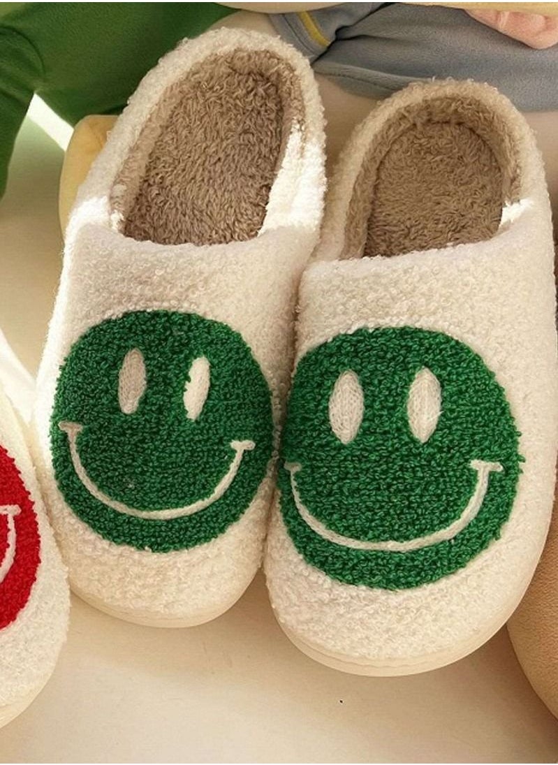 Smiley Face Designed Bedroom Slippers White/Green