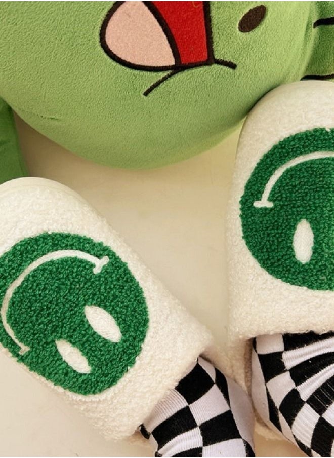 Smiley Face Designed Bedroom Slippers White/Green