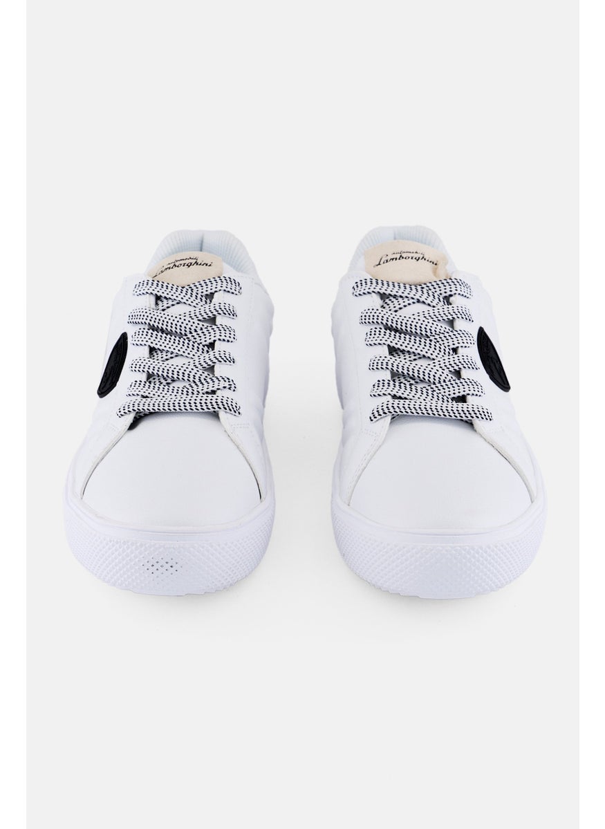 Men Brand Logo Lace Up Casual Shoes, White